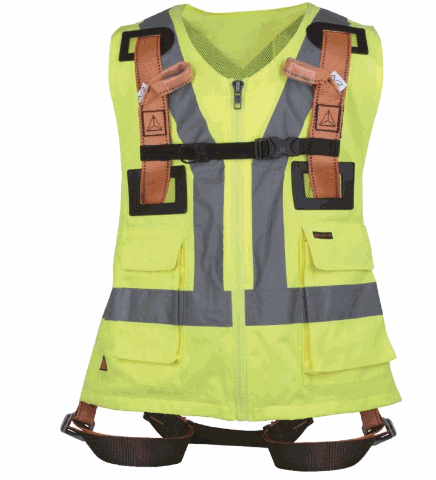 Tweepuntsharnas met gilet - geel fluo, Harnais haute visibilité - 2 points d'accrochage