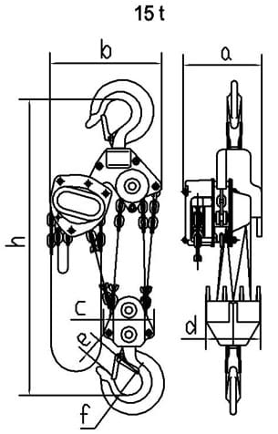 Takel: Handkettingtakel 15000 kg 9 meter hijshoogte