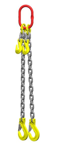 Ketting tweesprong : G80 Voorzien van haak met klep en inkorthaak 2.5m Dia.10mm