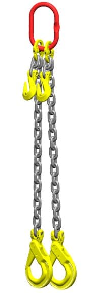 Ketting tweesprong : G80 Voorzien van zelfsluitende haak, veiligheidshaak en inkorthaak , 1m Dia.10mm