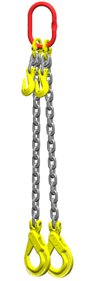 Ketting tweesprong : G80 Voorzien van zelfsluitende haak, veiligheidshaak en inkorthaak, 2.5m Dia.6mm